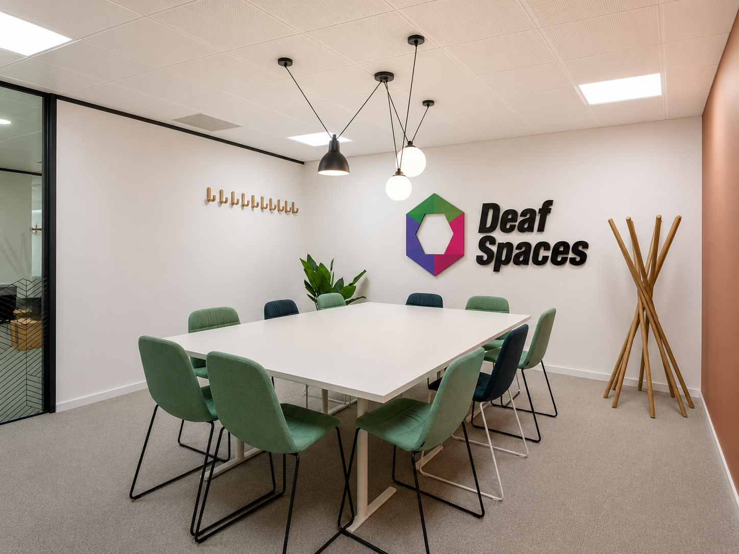 The Deaf Spaces teaching room with a large table and chairs